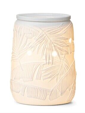 retired scentsy jungle canopy white ceramic warmer white tropical palm trees
